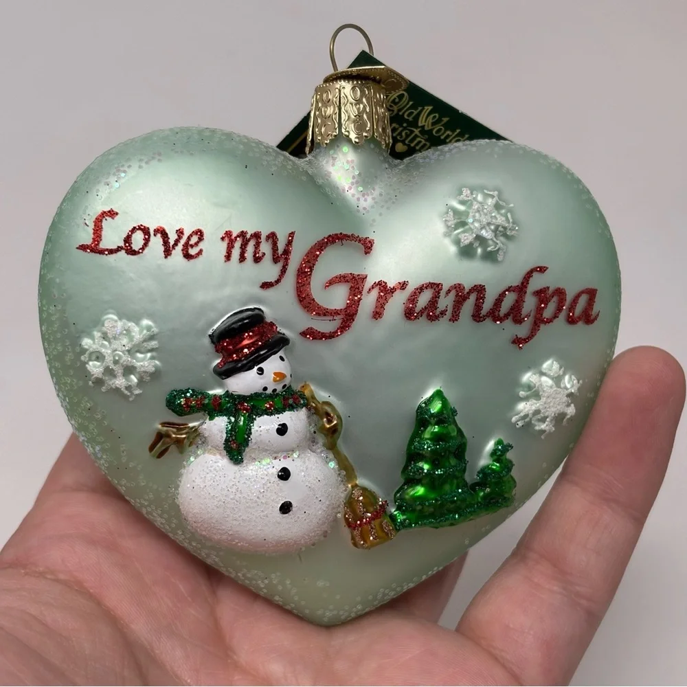 Old World Christmas Grandpa Heart Glass Ornament NWT OWC - Picture 2 of 5